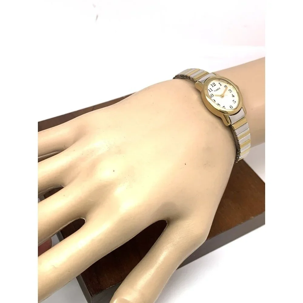 Timex Women's Watch T2M570 Quartz Oval Petite Two Tone Steel Expansion Band